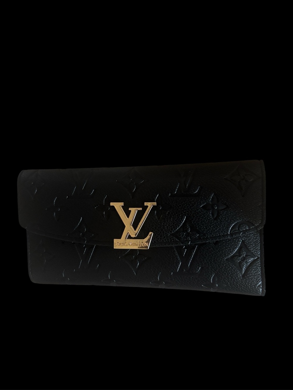 Vintage style Black Monogram Vernis Wallet with Gold tone logo Emblem